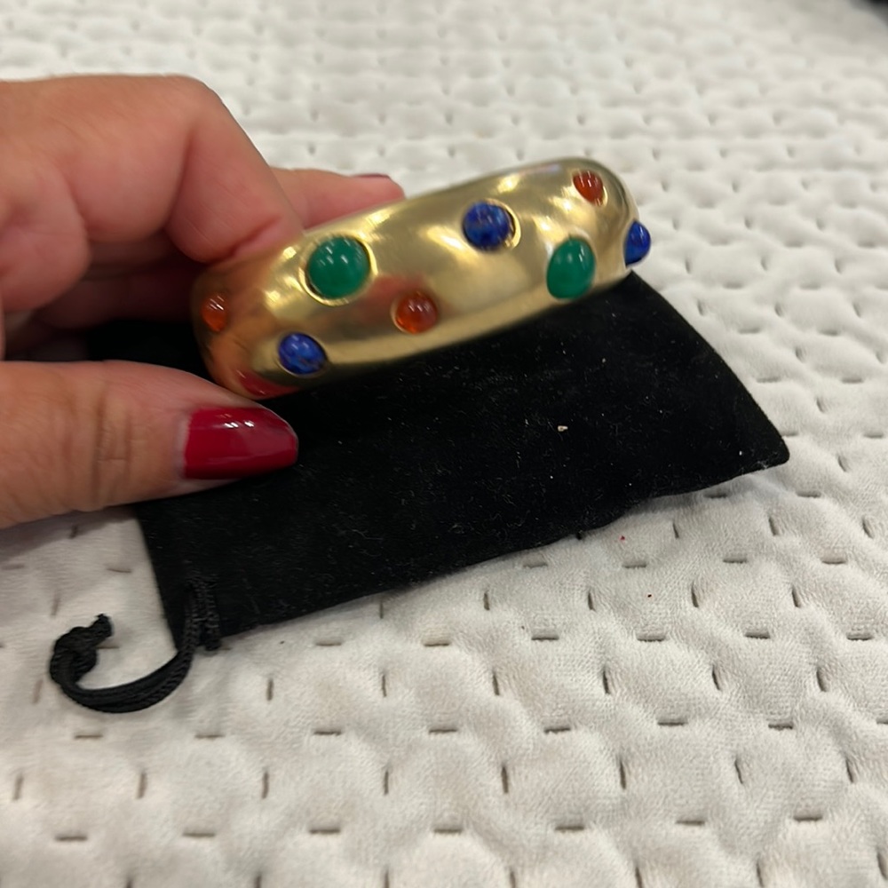 Vintage Matte Gold With Semi Precious Cabochon Stones Bangle-Boutique